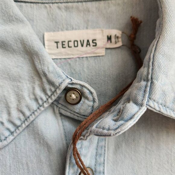 Tecovas Shirt Denim Pearl Snap Mens Medium Western Cowboy Light Wash NEW - Picture 5 of 5
